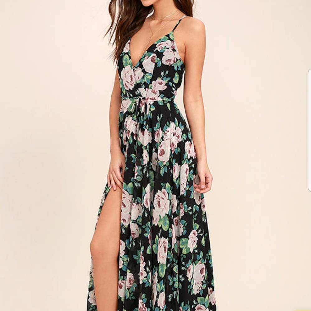 Lulu's legendary romance black floral wrap dress